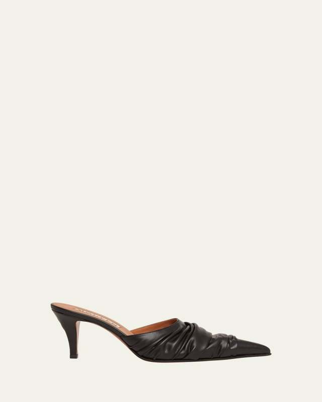 Ruched Leather Mule Pumps